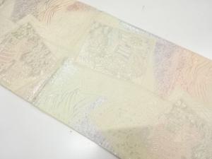 アンティーク　色紙に御所車・屋敷風景模様織り出し袋帯（材料）